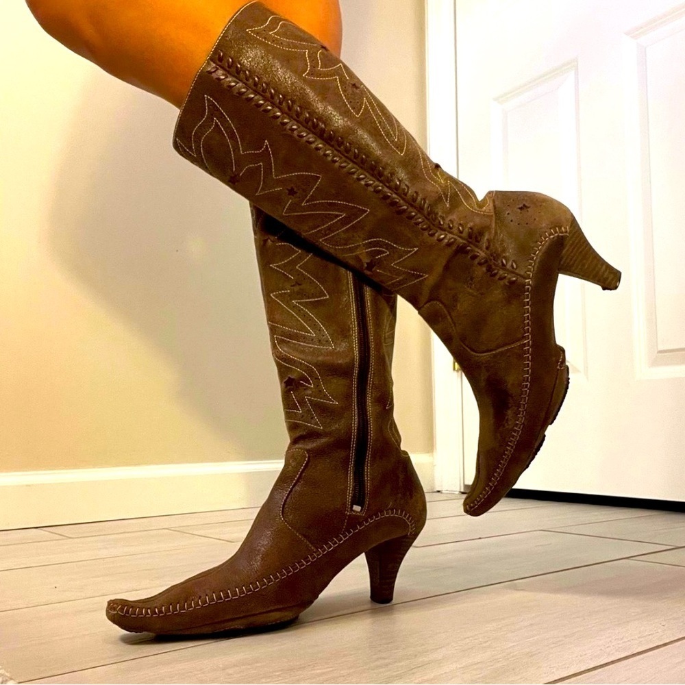 Indigo Brown Suede Leather Western Boots Size 7